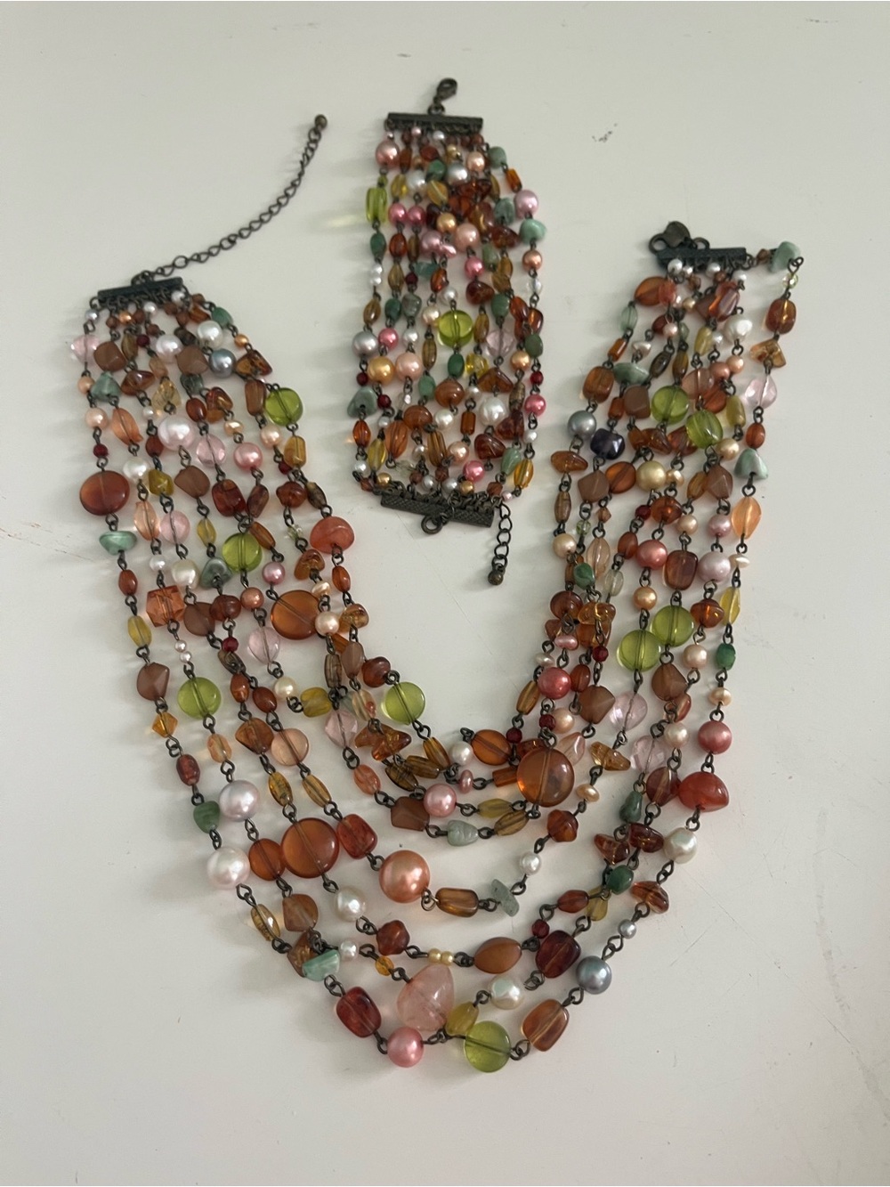 Retired Lia Sophia Beaumont Multicolor Beaded Layered Necklace and Bracelet Set